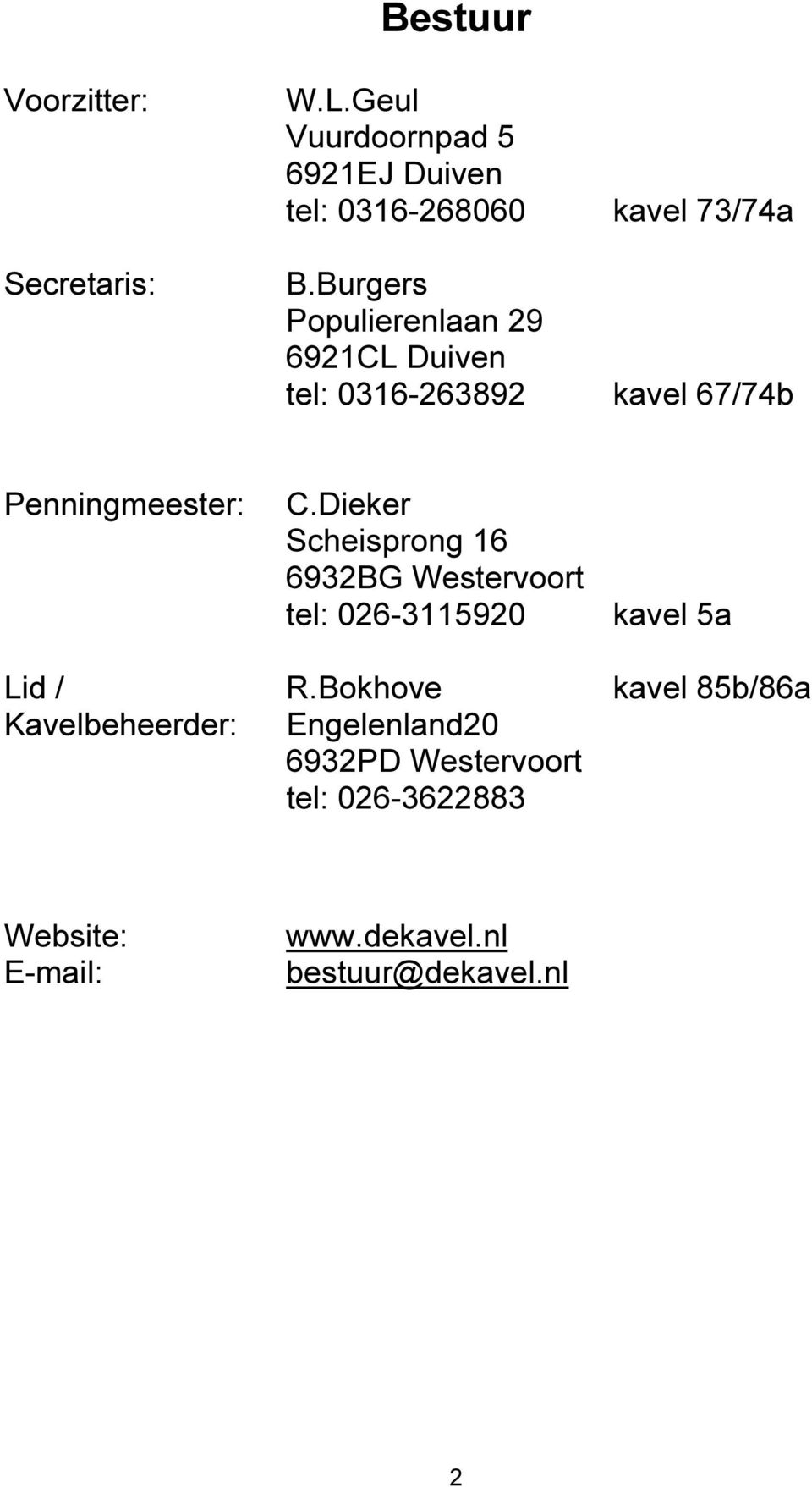 Dieker Scheisprong 16 6932BG Westervoort tel: 026-3115920 kavel 5a Lid / R.