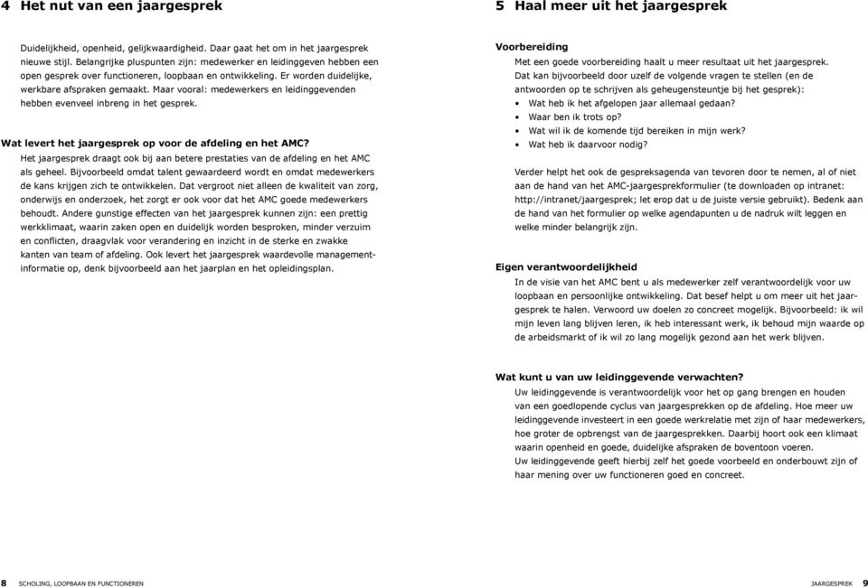 Maar vooral: medewerkers en leidinggevenden hebben evenveel inbreng in het gesprek. Wat levert het jaargesprek op voor de afdeling en het AMC?