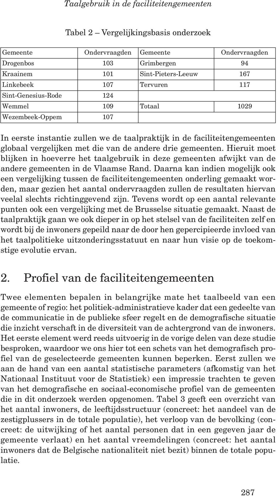 drie gemeenten. Hieruit moet blijken in hoeverre het taalgebruik in deze gemeenten afwijkt van de andere gemeenten in de Vlaamse Rand.