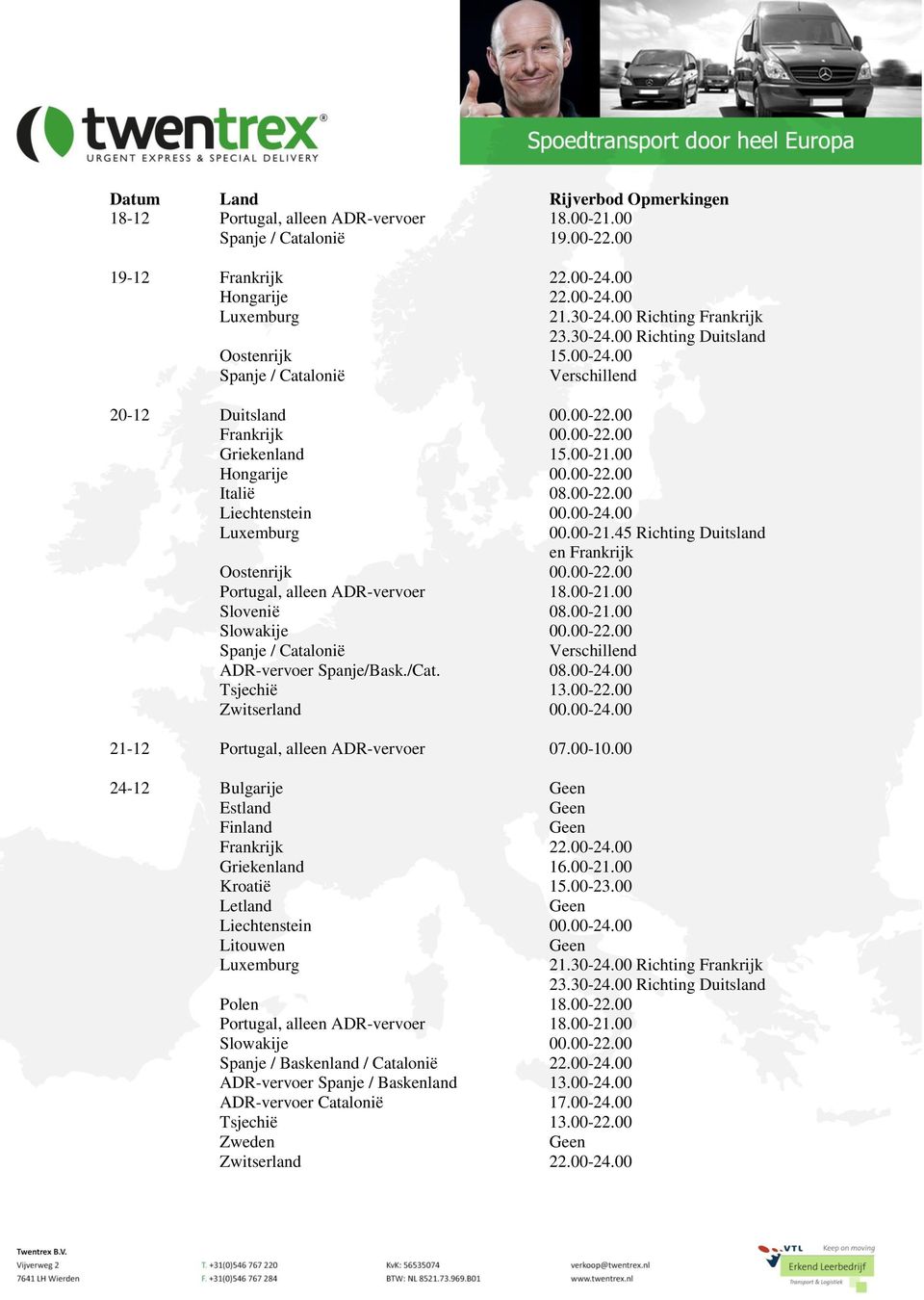 00 24-12 Bulgarije Estland Finland Frankrijk 22.00-24.00 Griekenland 16.00-21.00 Kroatië 15.00-23.