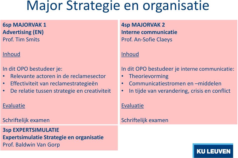 en creativiteit Evaluatie Schriftelijk examen 3sp EXPERTSIMULATIE Expertsimulatie Strategie en organisatie Prof.