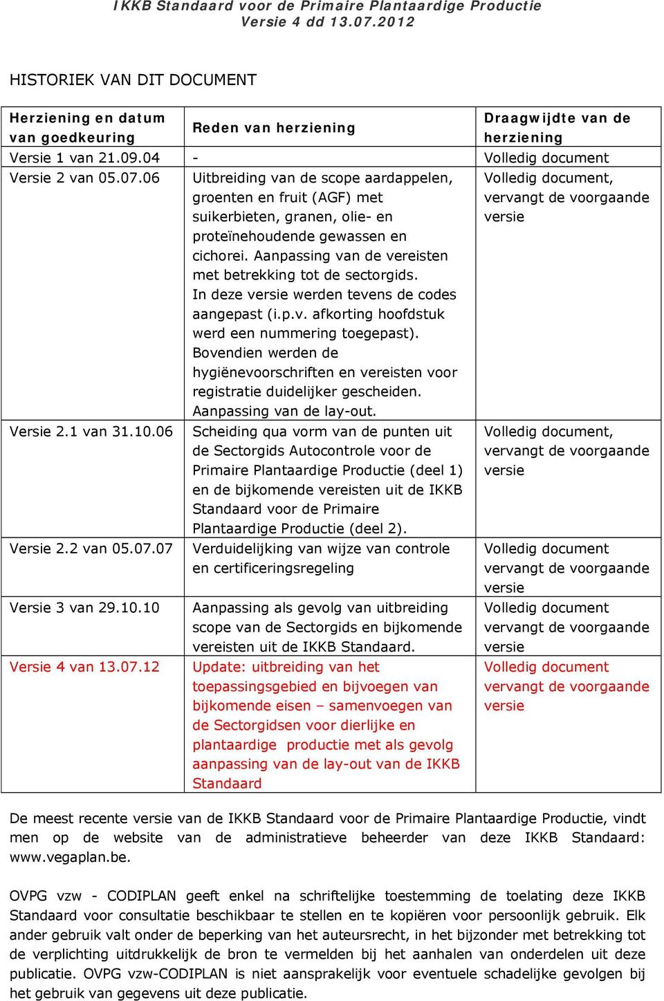 Bovendien werden de hygiënevoorschriften en vereisten voor registratie duidelijker gescheiden. Aanpassing van de lay-out. Volledig document, vervangt de voorgaande versie Versie. van 3.0.06 Versie.