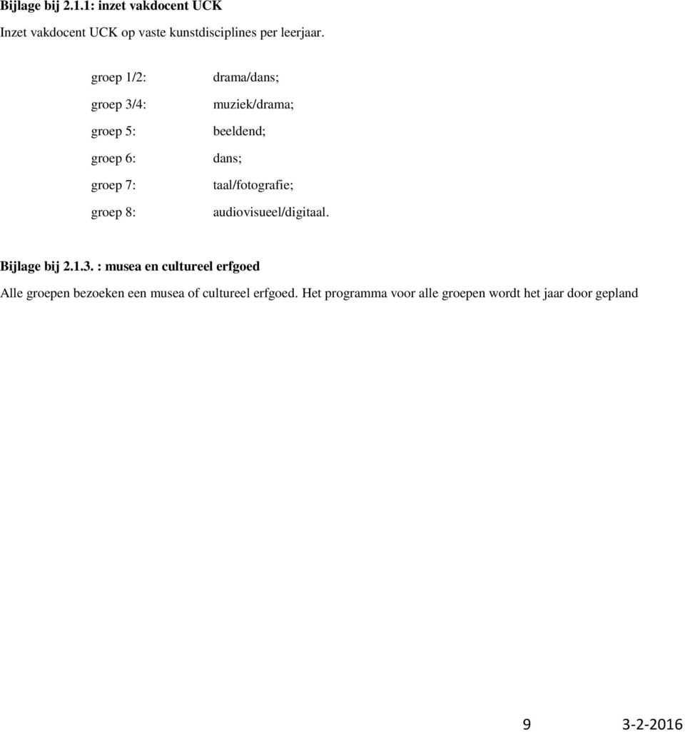 taal/fotografie; audiovisueel/digitaal. Bijlage bij 2.1.3.