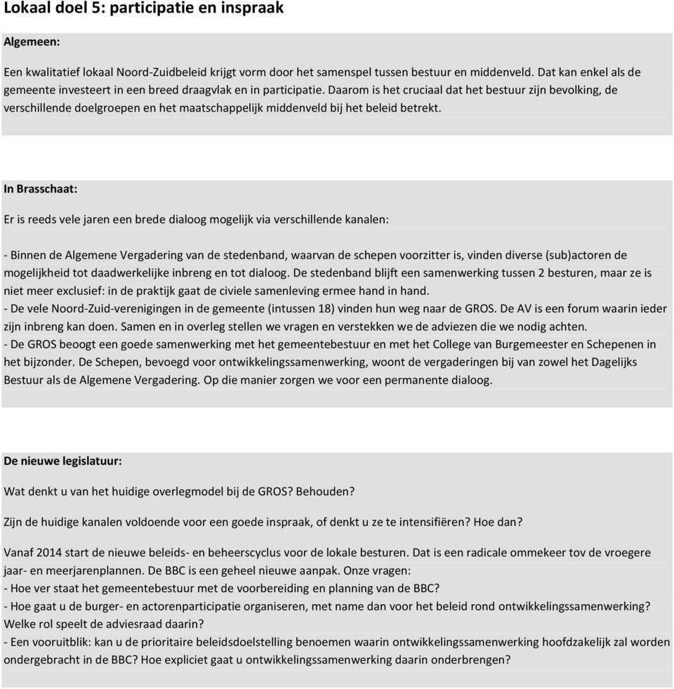 Daarom is het cruciaal dat het bestuur zijn bevolking, de verschillende doelgroepen en het maatschappelijk middenveld bij het beleid betrekt.