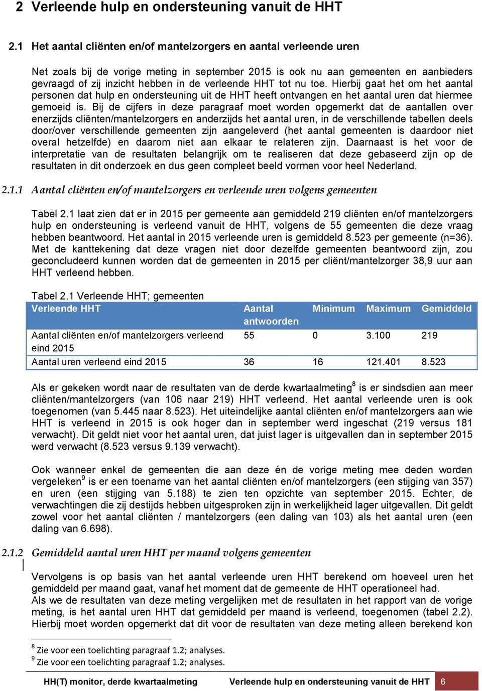 verleende HHT tot nu toe. Hierbij gaat het om het aantal personen dat hulp en ondersteuning uit de HHT heeft ontvangen en het aantal uren dat hiermee gemoeid is.