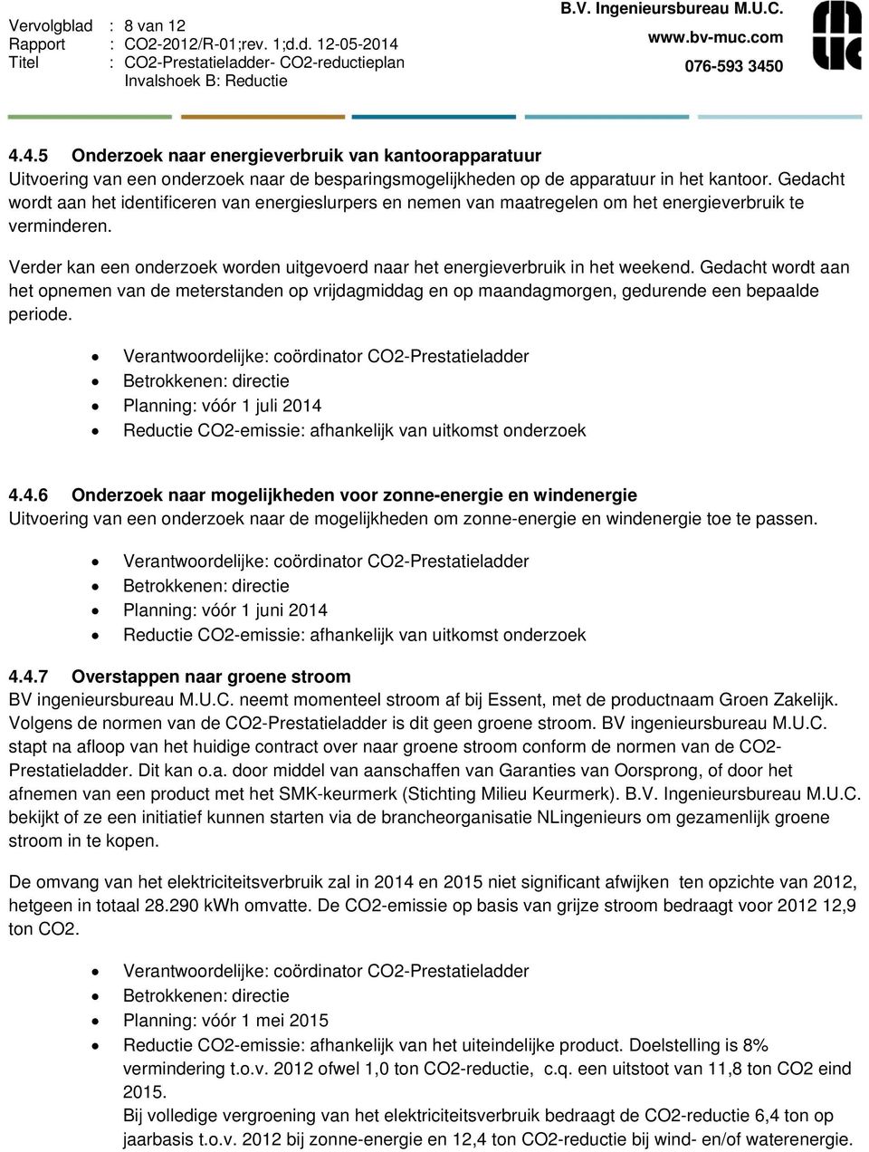 Verder kan een onderzoek worden uitgevoerd naar het energieverbruik in het weekend.