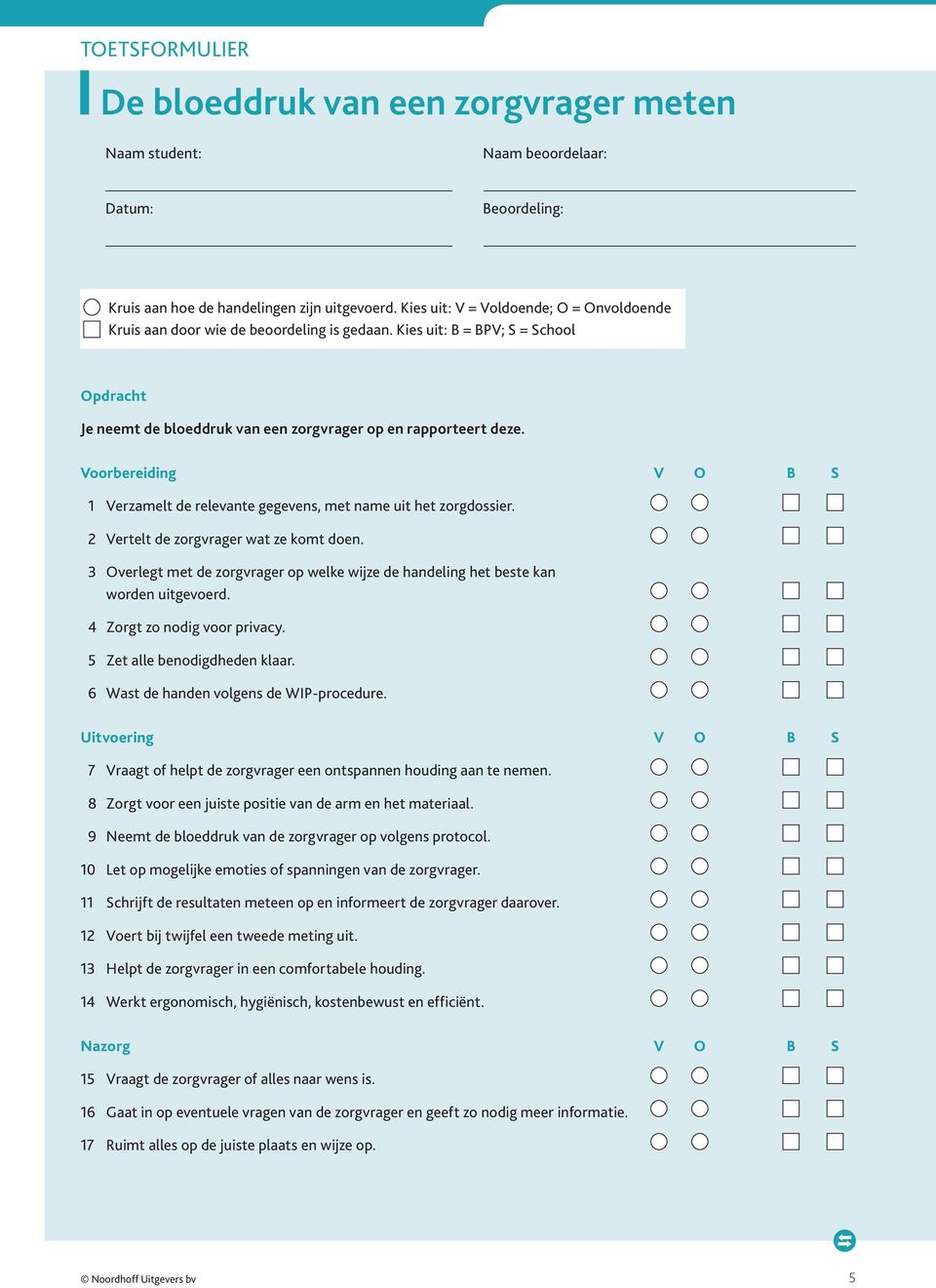 Voorbereiding V O B S 1 Verzamelt de relevante gegevens, met name uit het zorgdossier. 2 Vertelt de zorgvrager wat ze komt doen.