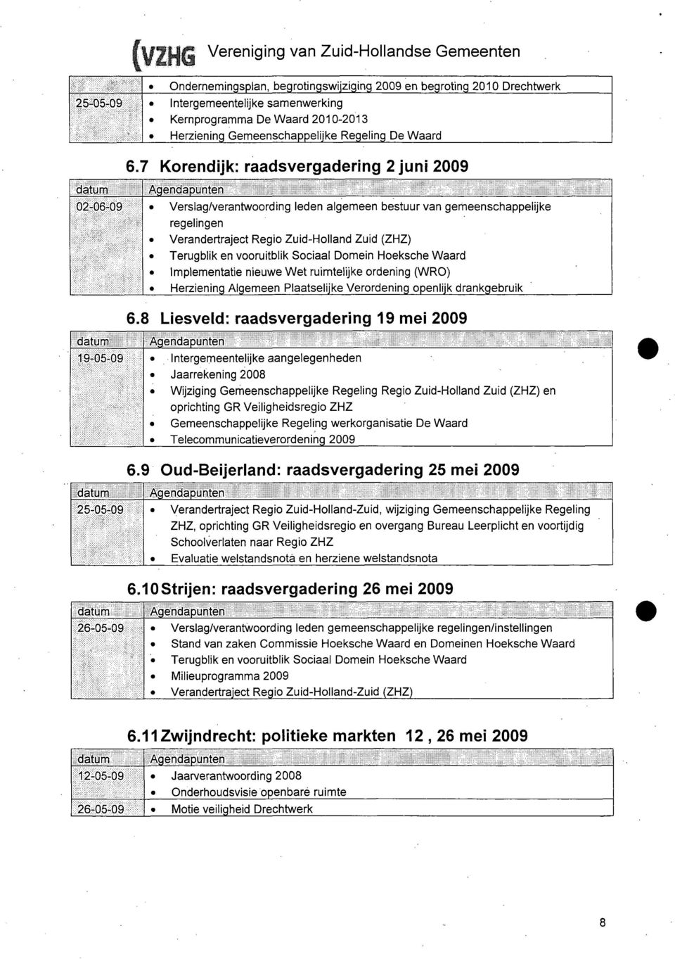 7 Korendijk: raadsvergadering 2 juni 2009 02-06-09 Verslag/verantwoording leden algemeen bestuur van gemeenschappelijke regelingen Verandertraject Regio Zuid-Holland Zuid (ZHZ) Terugblik en