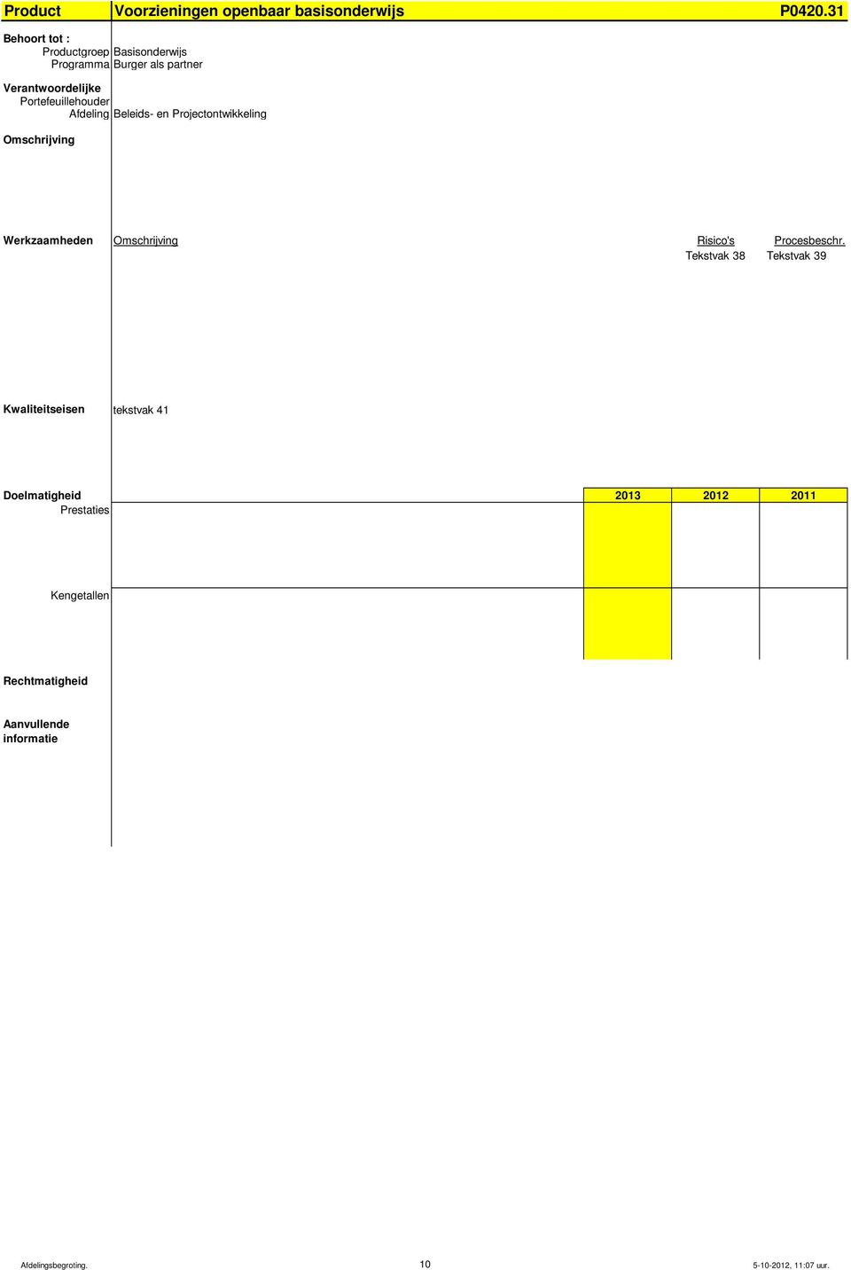 Afdeling Beleids- en Projectontwikkeling Omschrijving Werkzaamheden Omschrijving Risico's Procesbeschr.