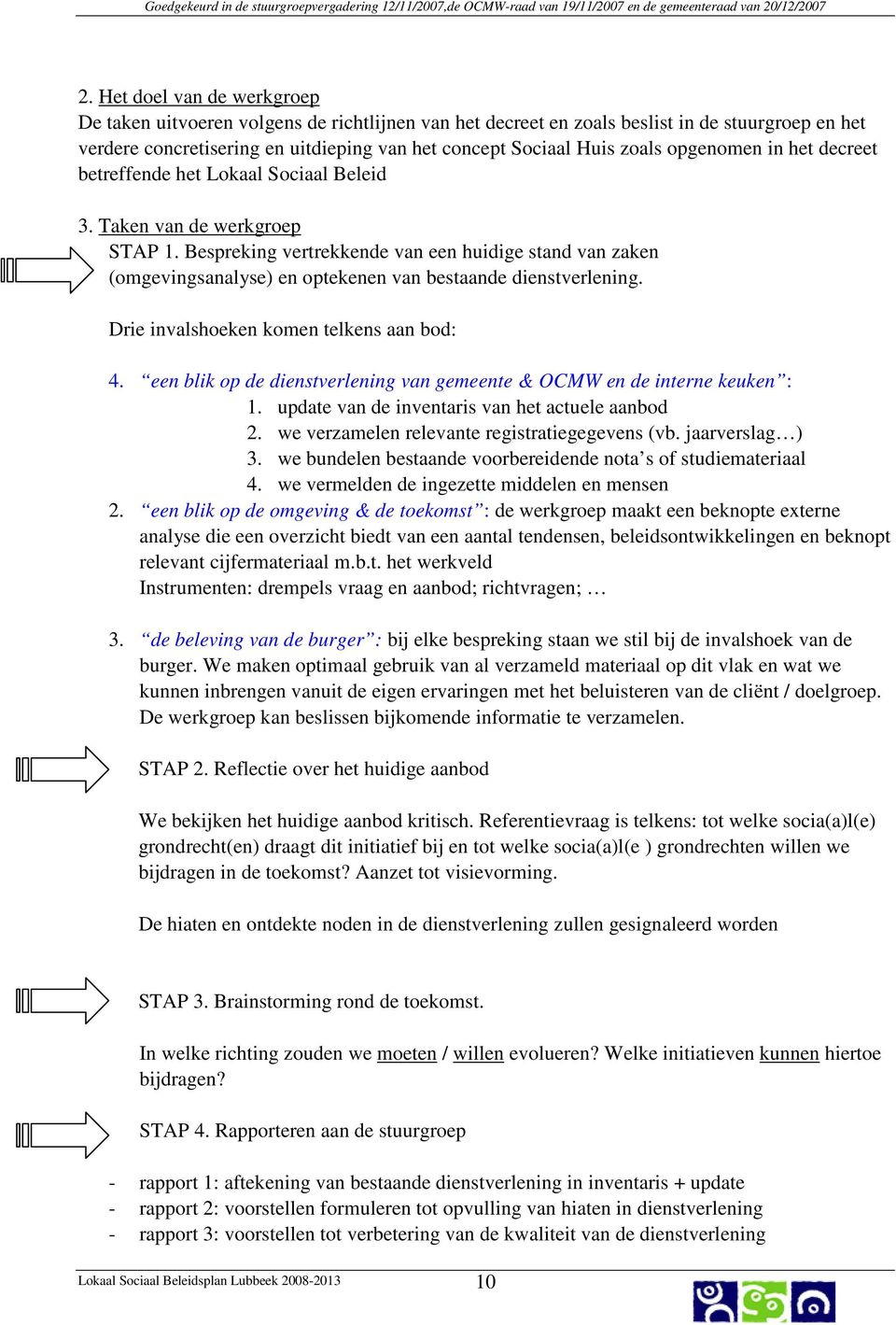 Bespreking vertrekkende van een huidige stand van zaken (omgevingsanalyse) en optekenen van bestaande dienstverlening. Drie invalshoeken komen telkens aan bod: 4.