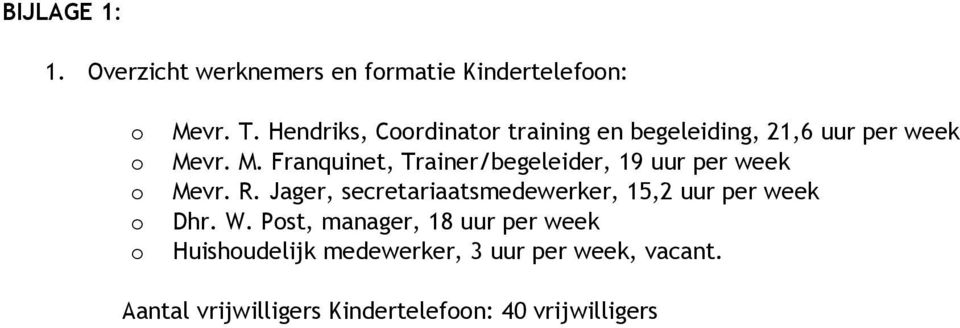 vr. M. Franquinet, Trainer/begeleider, 19 uur per week Mevr. R.