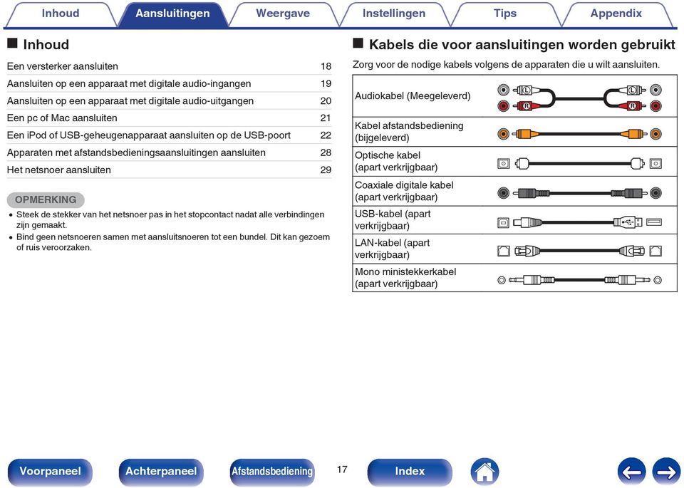 OPMERKING 0 Steek de stekker van het netsnoer pas in het stopcontact nadat alle verbindingen zijn gemaakt. 0 Bind geen netsnoeren samen met aansluitsnoeren tot een bundel.