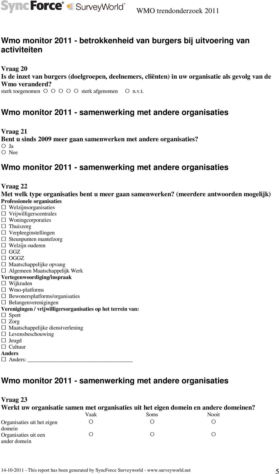 Wmo monitor 2011 - samenwerking met andere organisaties Vraag 22 Met welk type organisaties bent u meer gaan samenwerken?