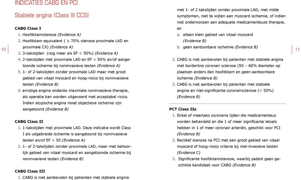 medicamenteuze therapie, en a. alleen klein gebied van vitaal myocard 10 proximale CX) (Evidence A) b. geen aantoonbare ischemie 11 3. 3-takslijden (nog meer als EF < 50%) (Evidence A) 4.
