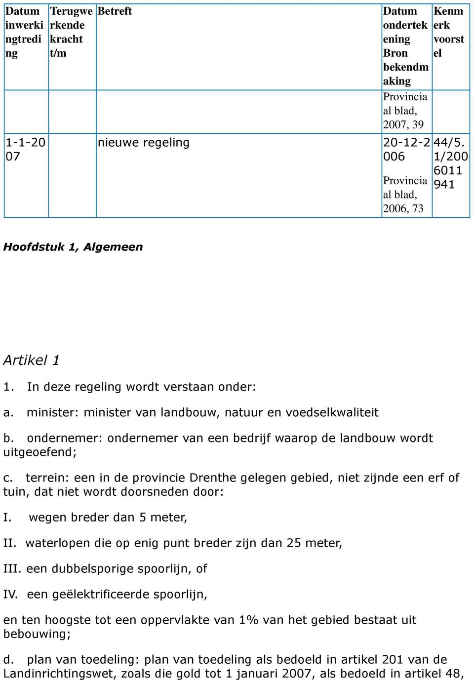 ondernemer: ondernemer van een bedrijf waarop de landbouw wordt uitgeoefend; c. terrein: een in de provincie Drenthe gelegen gebied, niet zijnde een erf of tuin, dat niet wordt doorsneden door: I.