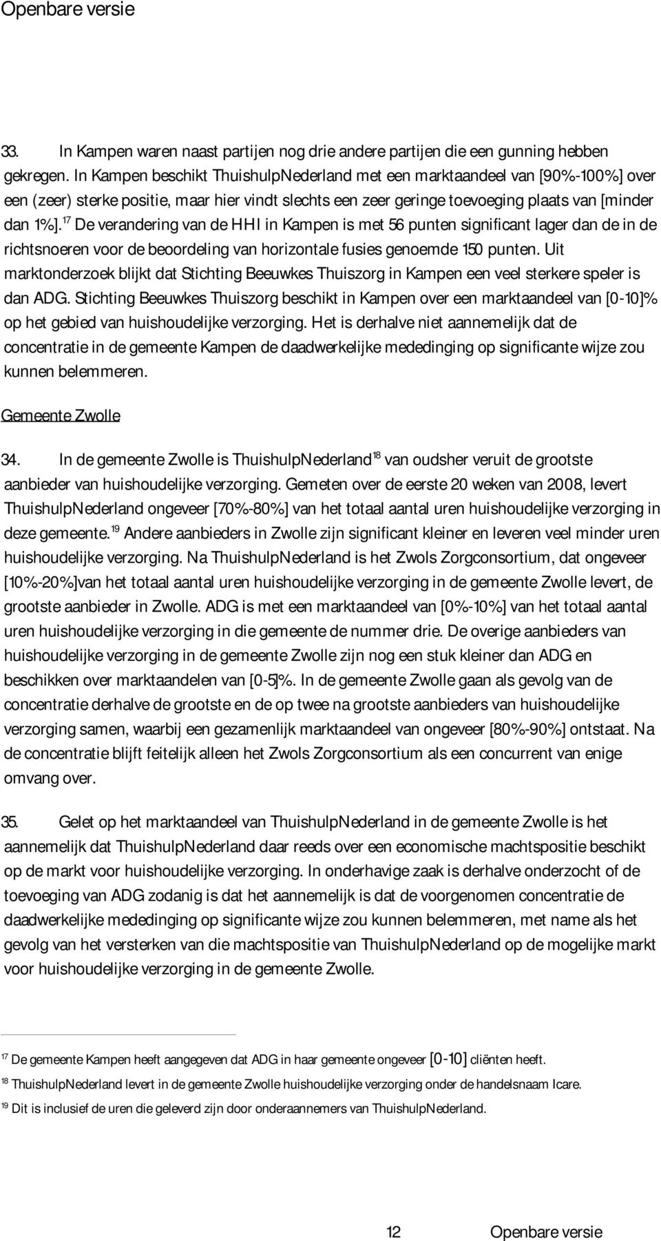 17 De verandering van de HHI in Kampen is met 56 punten significant lager dan de in de richtsnoeren voor de beoordeling van horizontale fusies genoemde 150 punten.