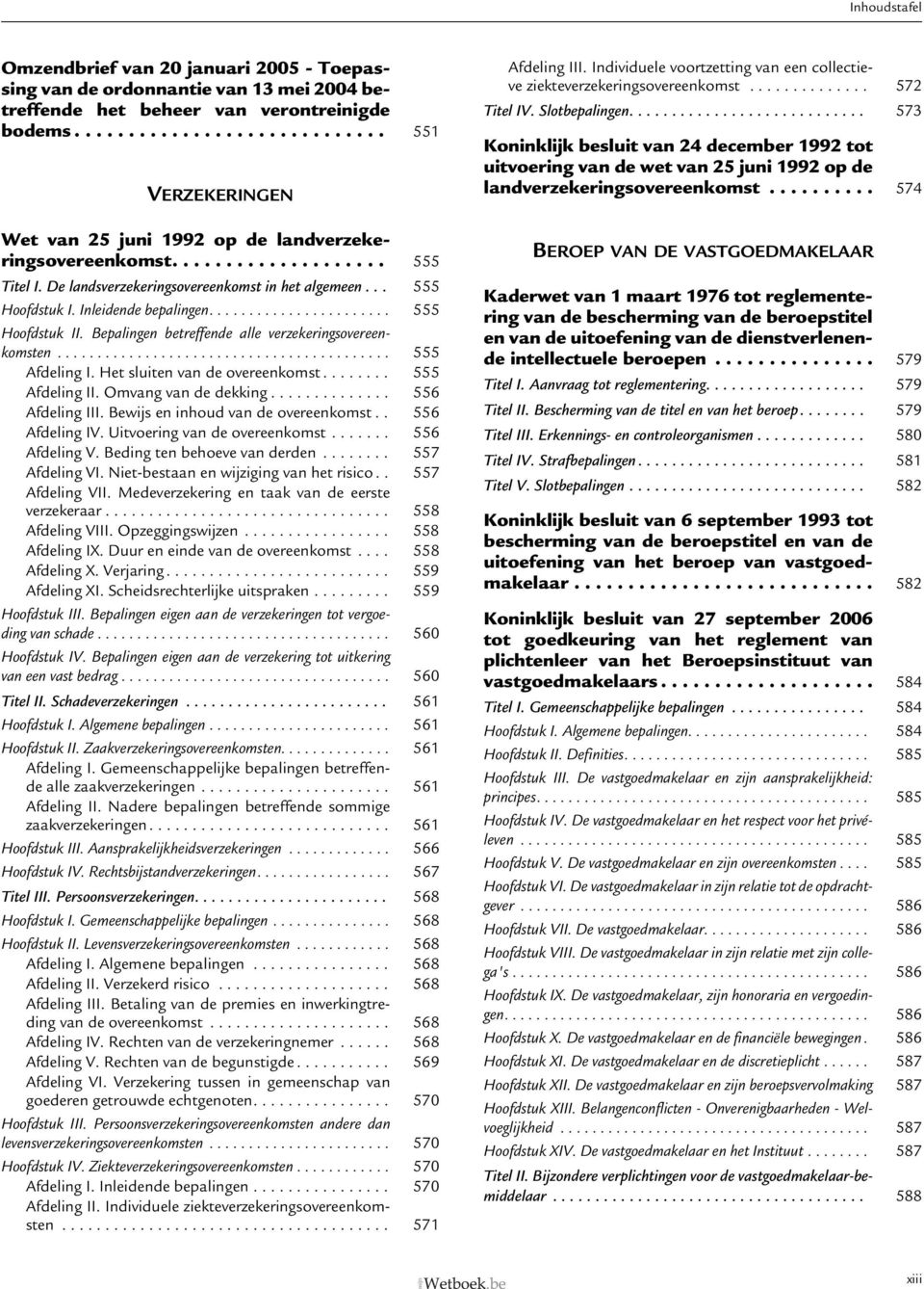 .. 555 Hoofdstuk I. Inleidende bepalingen....................... 555 Hoofdstuk II. Bepalingen betreffende alle verzekeringsovereenkomsten.......................................... 555 Afdeling I.