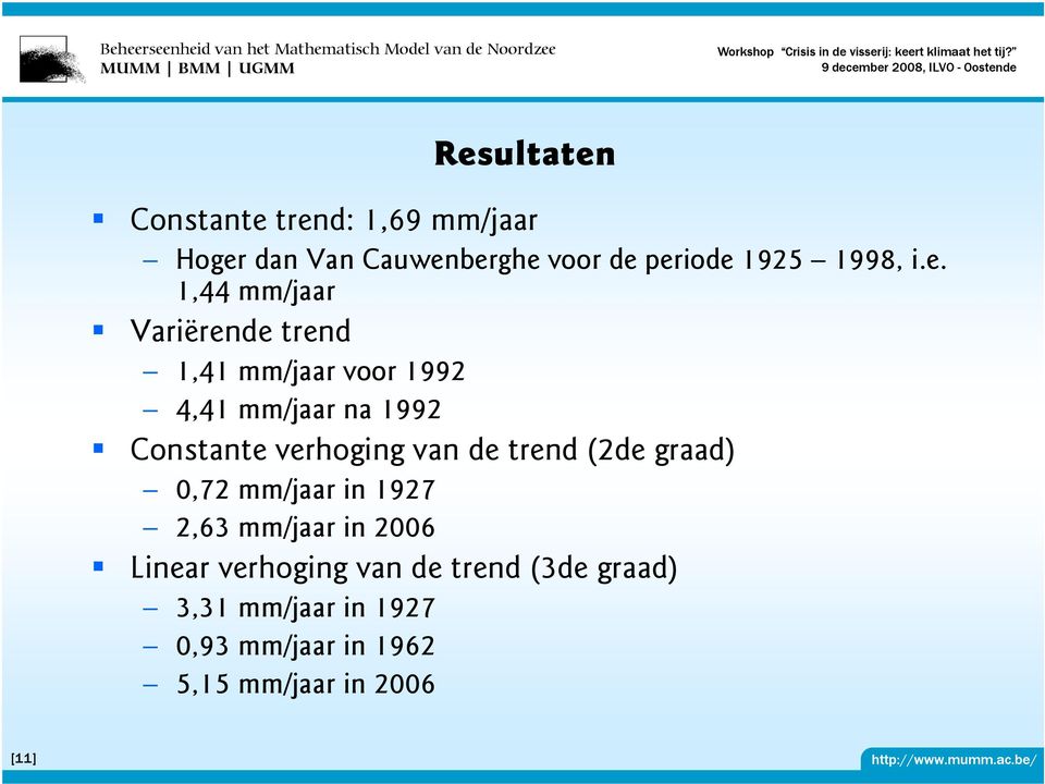 1,44 mm/jaar Variërende trend 1,41 mm/jaar voor 1992 4,41 mm/jaar na 1992 Constante