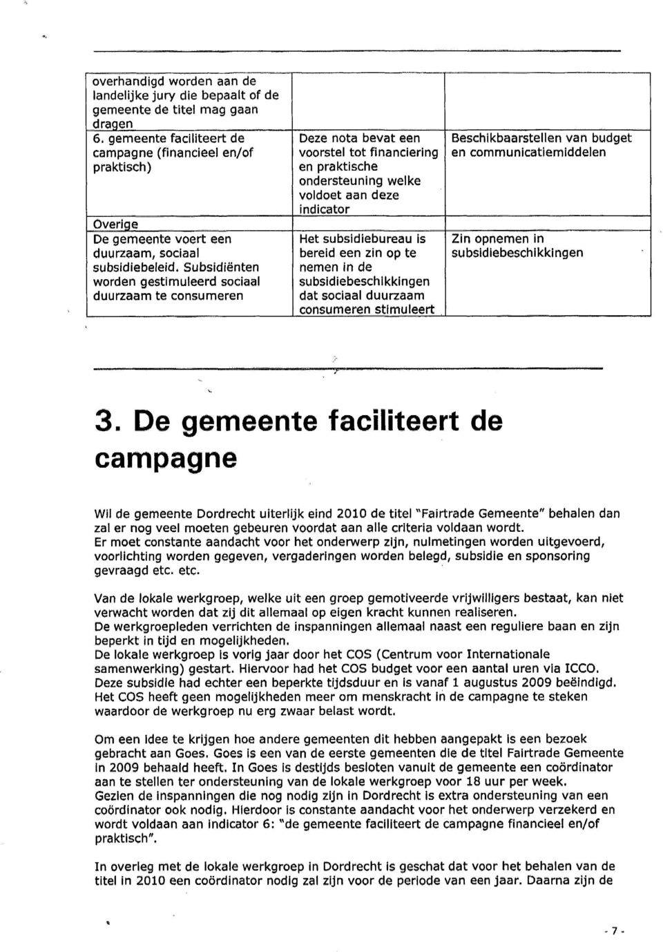 bevat een voorstel tot financiering en praktische ondersteuning welke voldoet aan deze indicator Het subsidiebureau is bereid een zin op te nemen in de subsidiebeschikkingen dat sociaal duurzaam