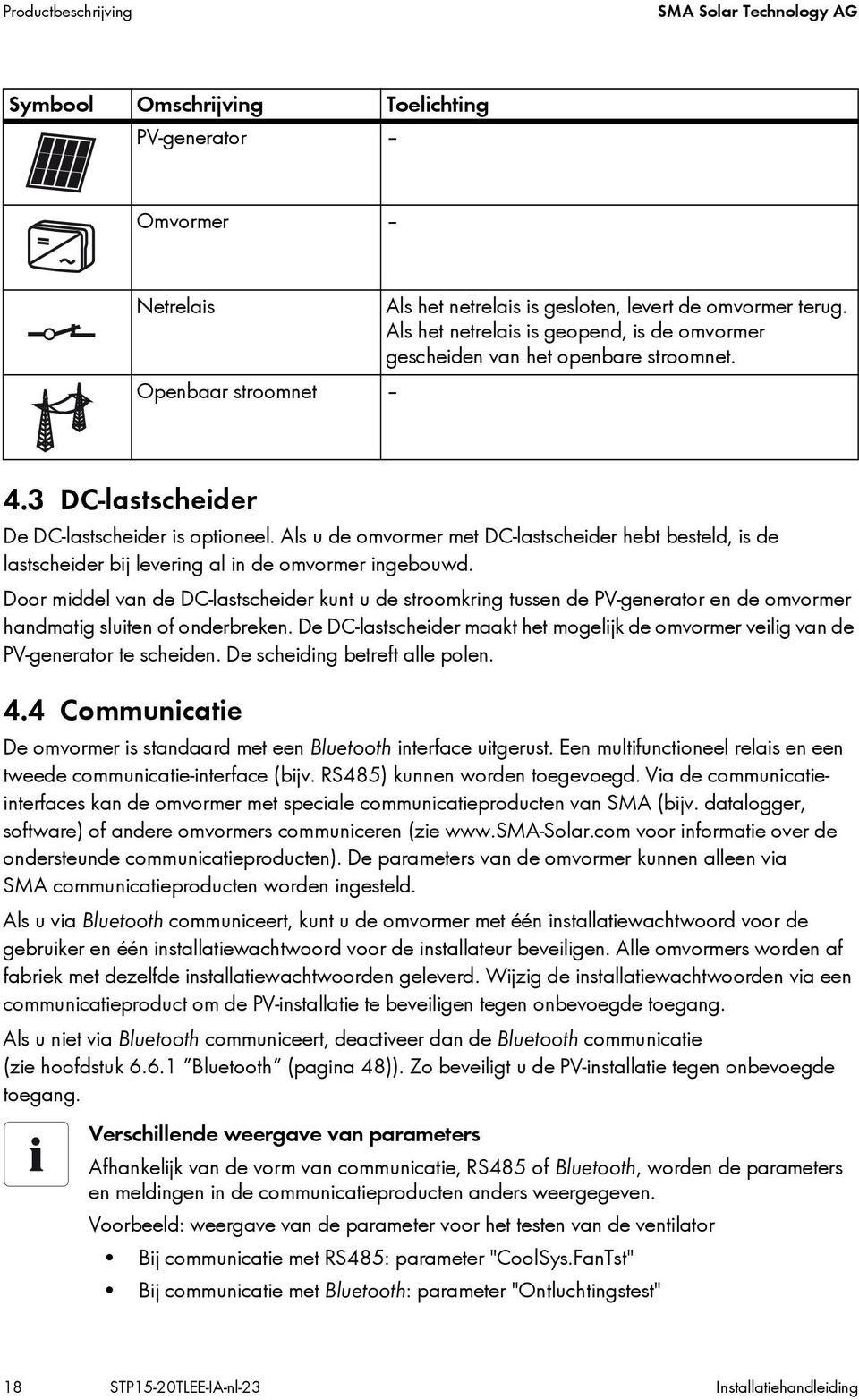 Als u de omvormer met DC-lastscheider hebt besteld, is de lastscheider bij levering al in de omvormer ingebouwd.