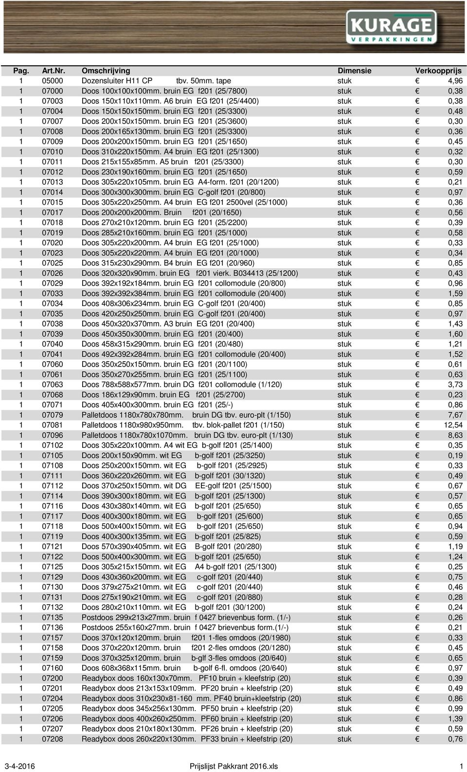 bruin EG f201 (25/3300) stuk 0,36 1 07009 Doos 200x200x150mm. bruin EG f201 (25/1650) stuk 0,45 1 07010 Doos 310x220x150mm. A4 bruin EG f201 (25/1300) stuk 0,32 1 07011 Doos 215x155x85mm.