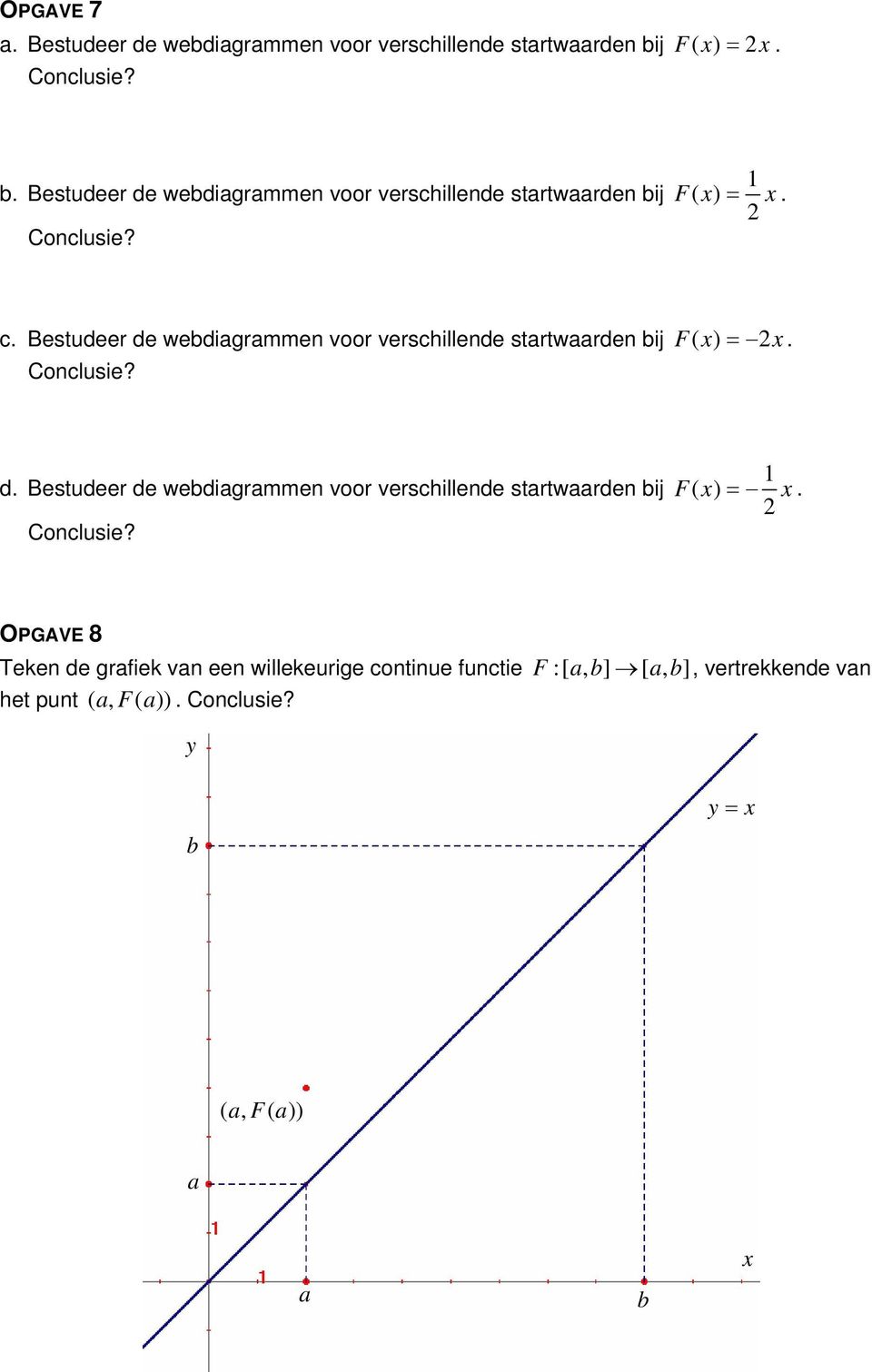 Bestudeer de webdiagramme voor verschillede startwaarde bij F( ) =. Coclusie? d. Bestudeer de webdiagramme voor verschillede startwaarde bij Coclusie?