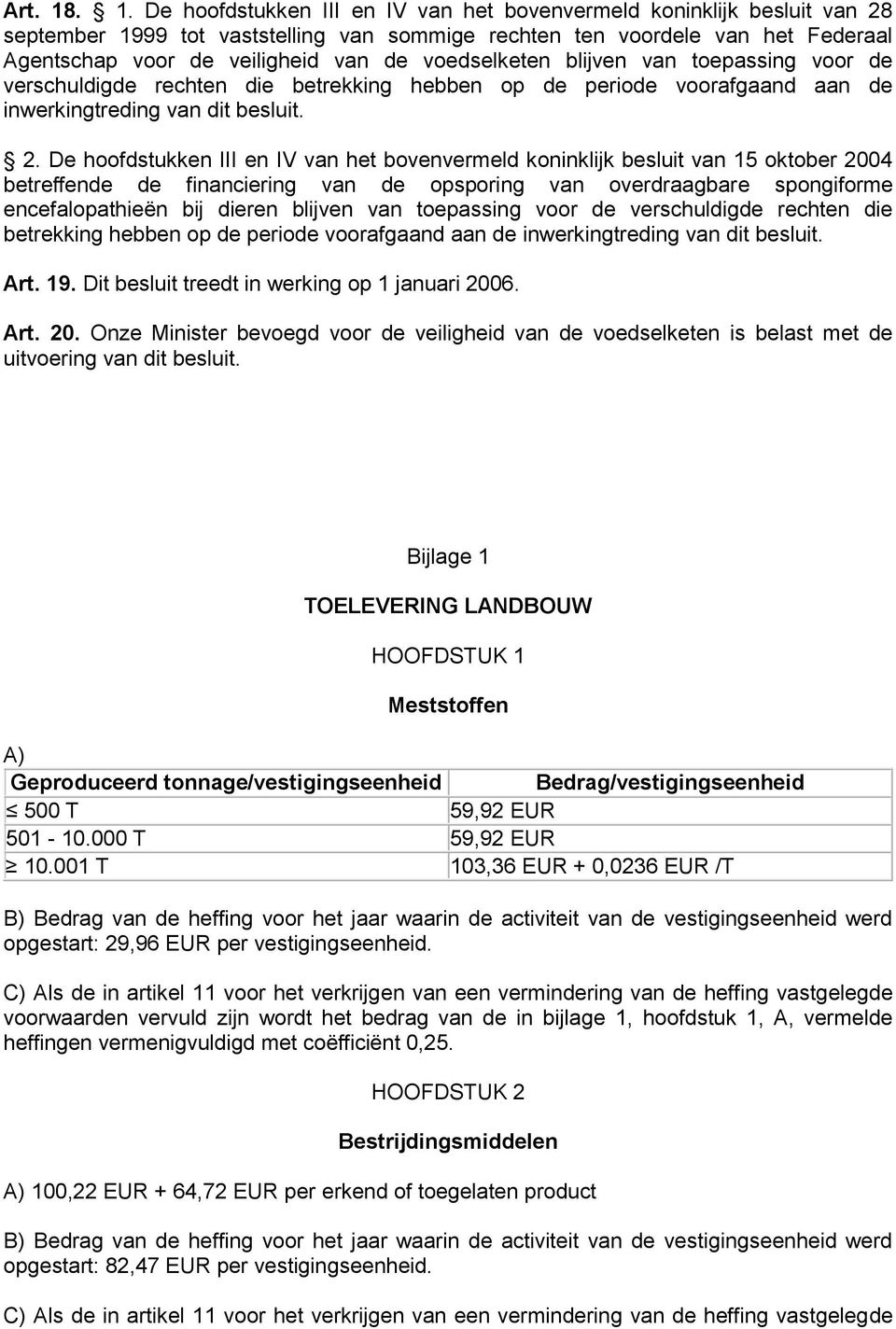 voedselketen blijven van toepassing voor de verschuldigde rechten die betrekking hebben op de periode voorafgaand aan de inwerkingtreding van dit besluit. 2.