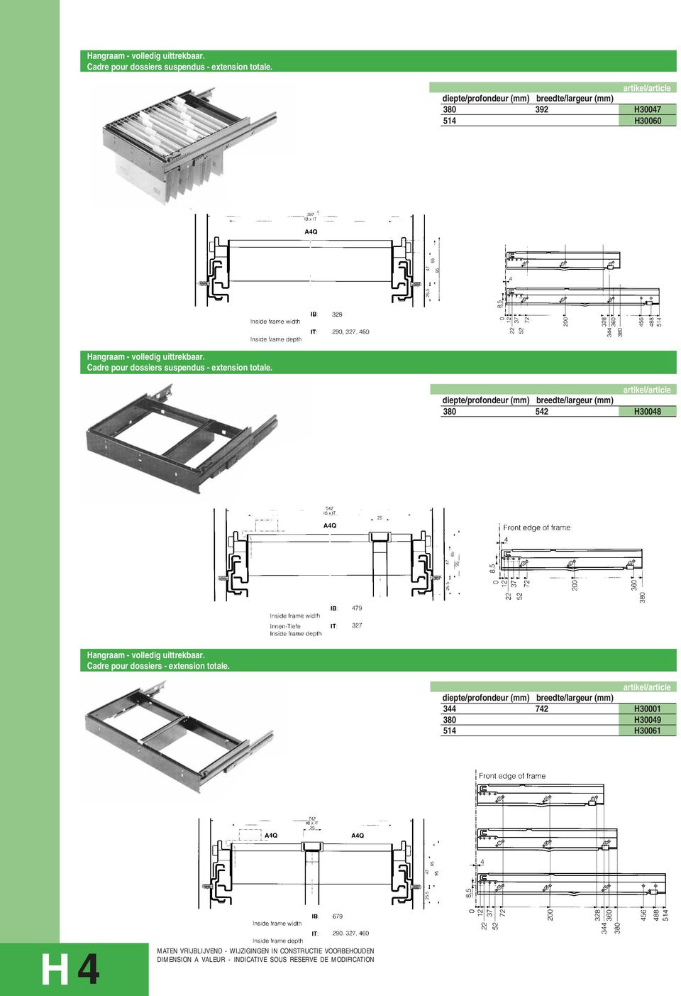 380 392 H30047 514 H30060   380 542 H30048  Cadre pour dossiers - extension