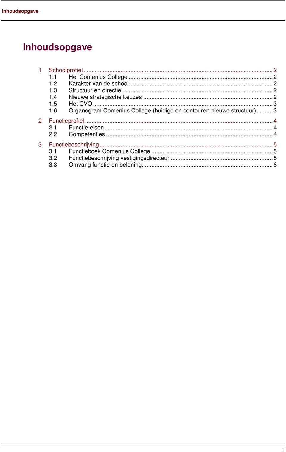 6 Organogram Comenius College (huidige en contouren nieuwe structuur)... 3 2 Functieprofiel... 4 2.1 Functie-eisen... 4 2.2 Competenties.