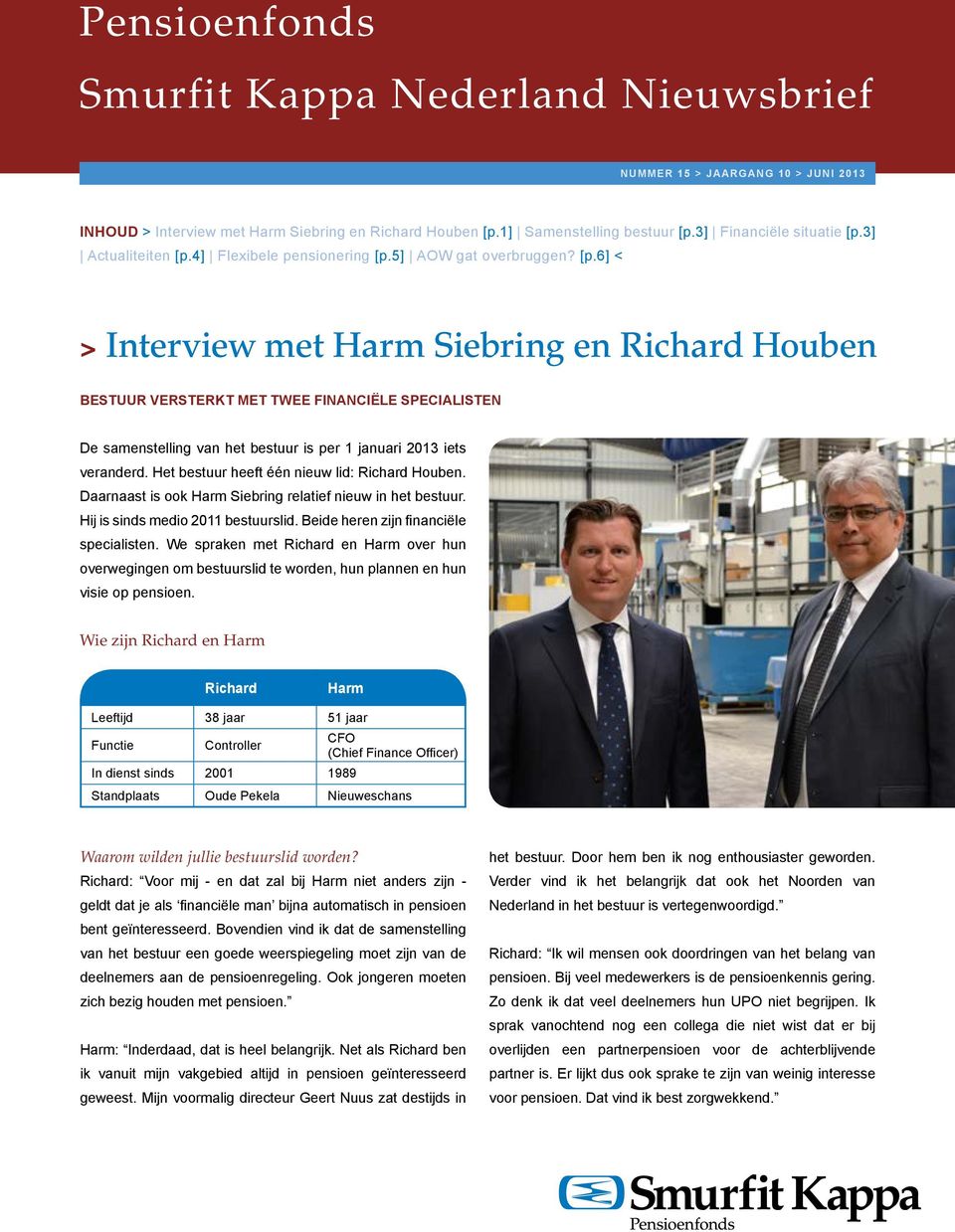 Het bestuur heeft één nieuw lid: Richard Houben. Daarnaast is ook Harm Siebring relatief nieuw in het bestuur. Hij is sinds medio 2011 bestuurslid. Beide heren zijn financiële specialisten.