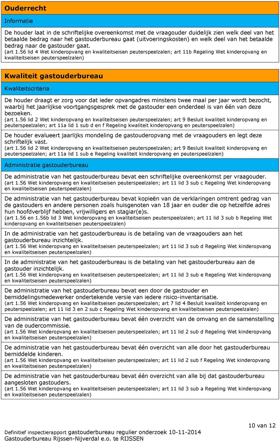 56 lid 4 Wet kinderopvang en kwaliteitseisen peuterspeelzalen; art 11b Regeling Wet kinderopvang en kwaliteitseisen peuterspeelzalen) Kwaliteit gastouderbureau Kwaliteitscriteria De houder draagt er