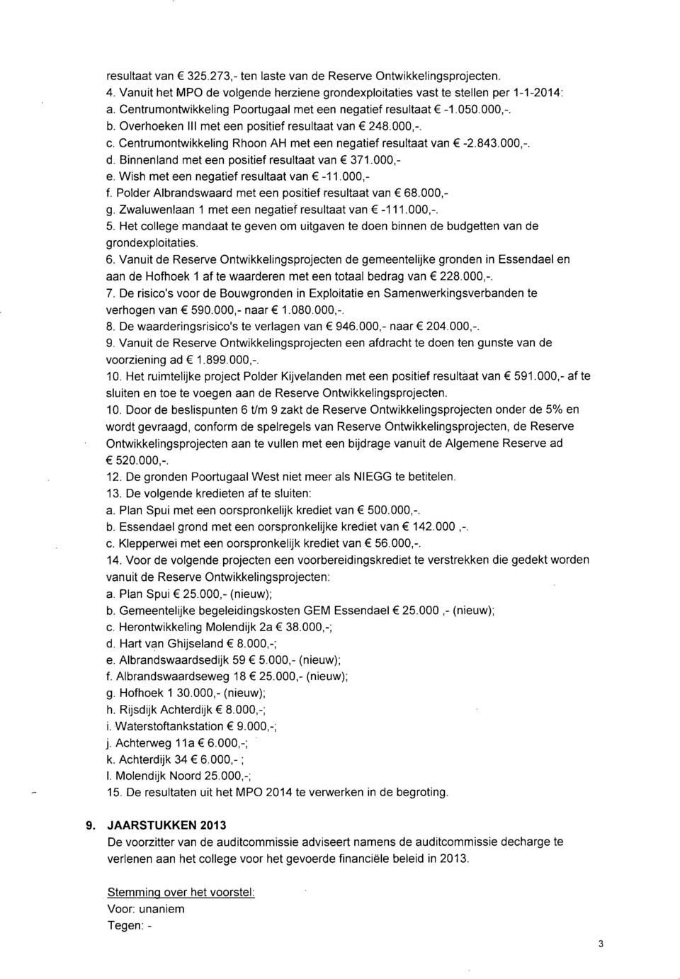 843.000,-. d. Binnenland met een positief resultaat van 371.000,- e. Wish met een negatief resultaat van -11.000,- f. Polder Albrandswaard met een positief resultaat van 68.000,- g.