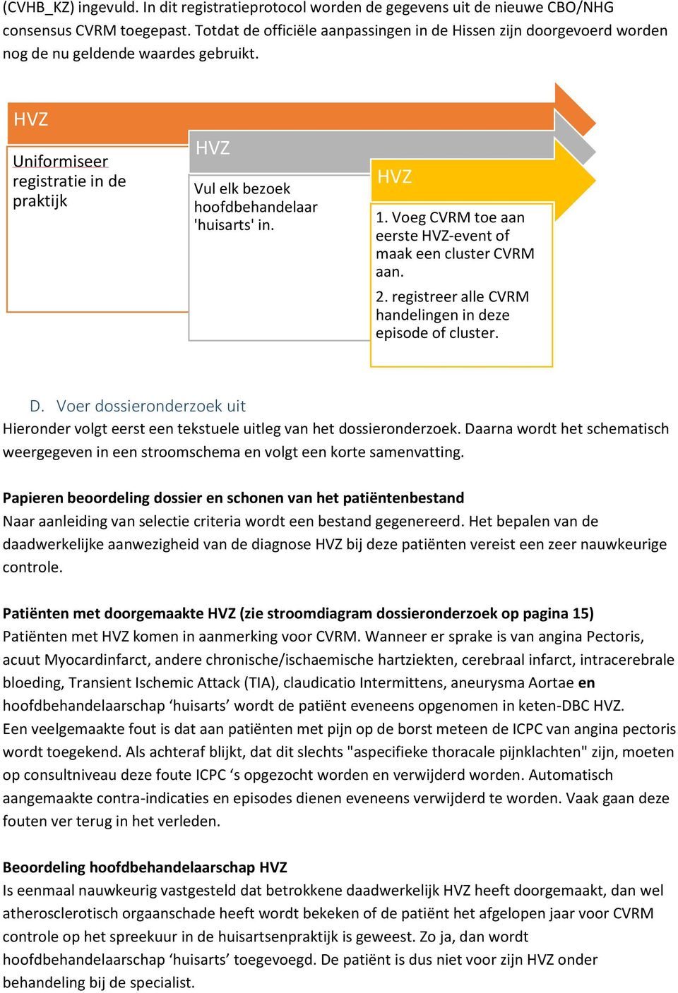 HVZ Uniformiseer registratie in de praktijk HVZ Vul elk bezoek hoofdbehandelaar 'huisarts' in. HVZ 1. Voeg CVRM toe aan eerste HVZ-event of maak een cluster CVRM aan. 2.