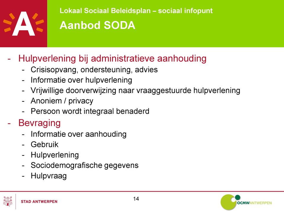 hulpverlening - Anoniem / privacy - Persoon wordt integraal benaderd - Bevraging -