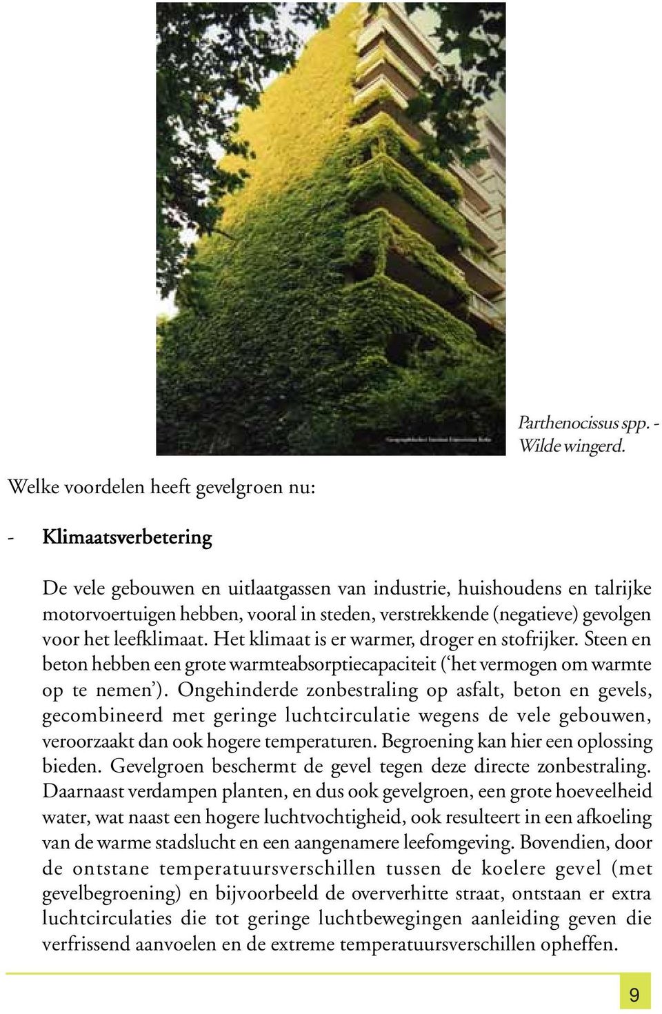 gevolgen voor het leefklimaat. Het klimaat is er warmer, droger en stofrijker. Steen en beton hebben een grote warmteabsorptiecapaciteit ( het vermogen om warmte op te nemen ).