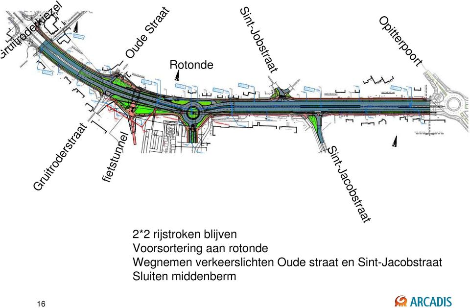 2*2 rijstroken blijven Voorsortering aan rotonde Wegnemen