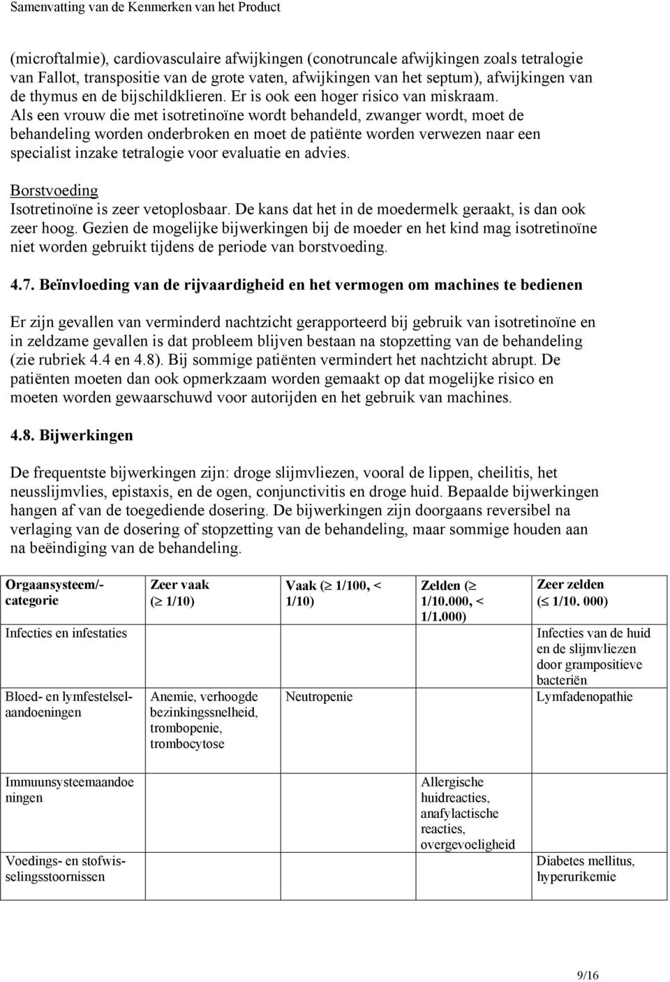 Als een vrouw die met isotretinoïne wordt behandeld, zwanger wordt, moet de behandeling worden onderbroken en moet de patiënte worden verwezen naar een specialist inzake tetralogie voor evaluatie en