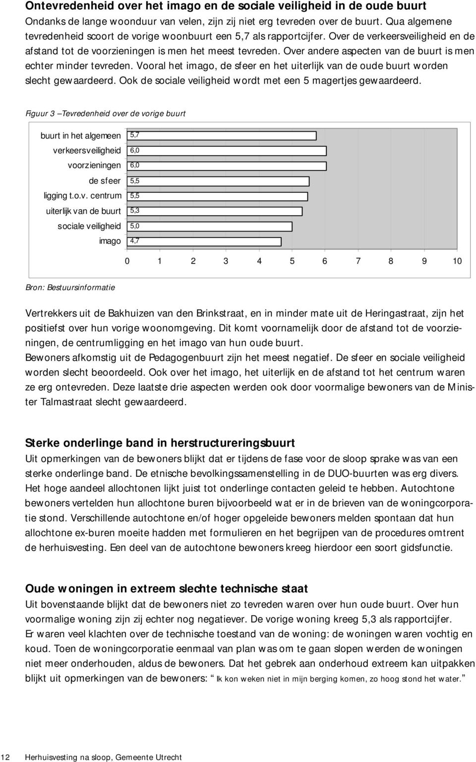 Over andere aspecten van de buurt is men echter minder tevreden. Vooral het imago, de sfeer en het uiterlijk van de oude buurt worden slecht gewaardeerd.