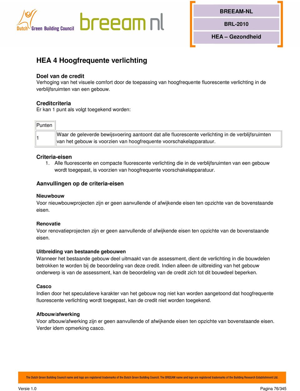 hoogfrequente voorschakelapparatuur. Criteria-eisen 1.