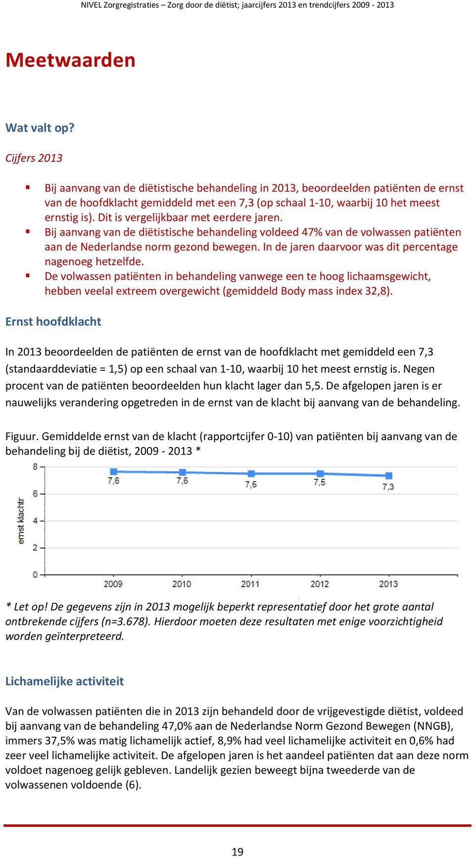 Dit is vergelijkbaar met eerdere jaren. Bij aanvang van de diëtistische behandeling voldeed 47% van de volwassen patiënten aan de Nederlandse norm gezond bewegen.