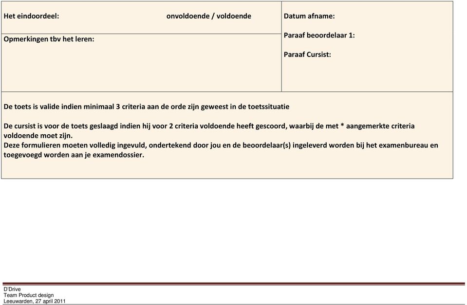 2 criteria voldoende heeft gescoord, waarbij de met * aangemerkte criteria voldoende moet zijn.