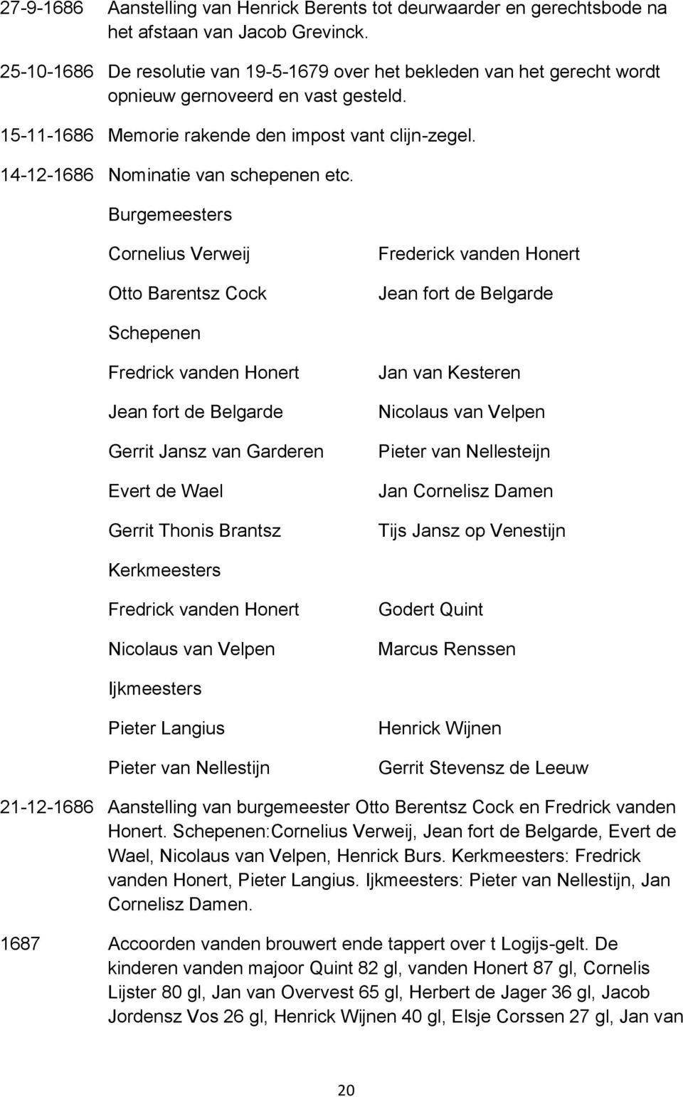 14-12-1686 Nominatie van schepenen etc.