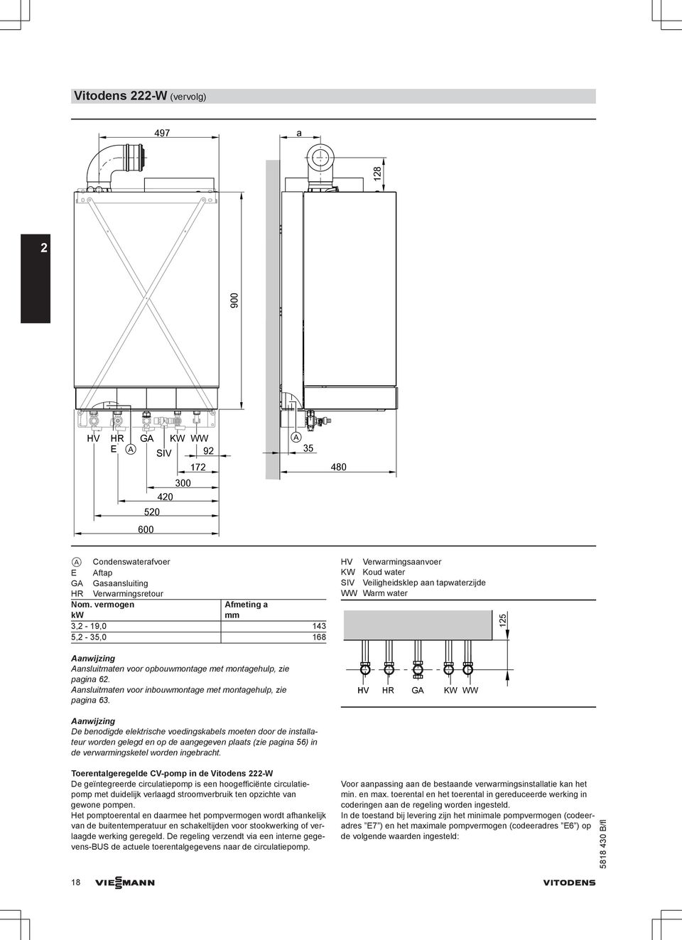 Aanwijzing De benodigde elektrische voedingskabels moeten door de installateur worden gelegd en op de aangegeven plaats (zie pagina 56) in de verwarmingsketel worden ingebracht.
