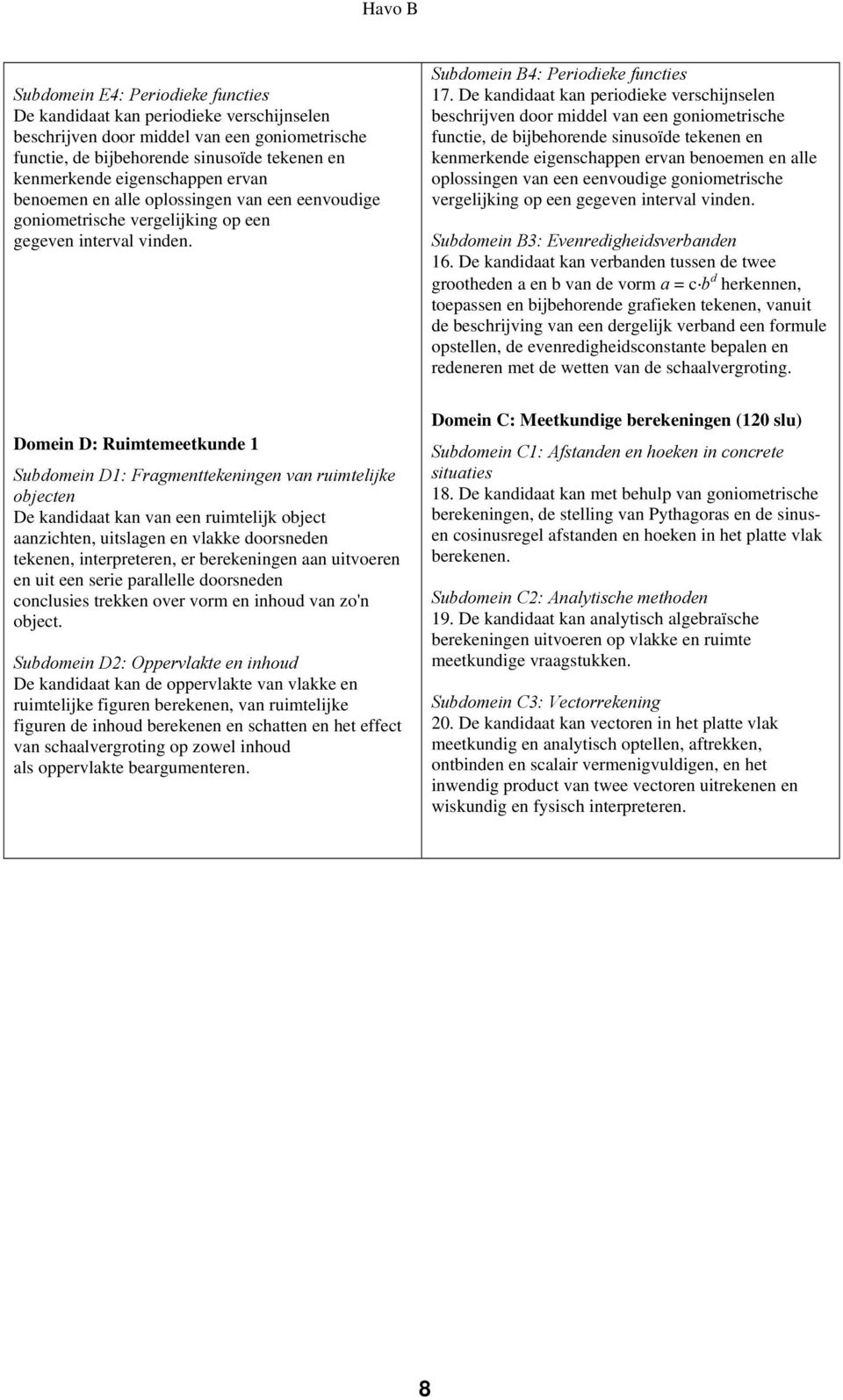 De kandidaat kan periodieke verschijnselen beschrijven door middel van een goniometrische functie, de bijbehorende sinusoïde tekenen en kenmerkende eigenschappen ervan benoemen en alle oplossingen