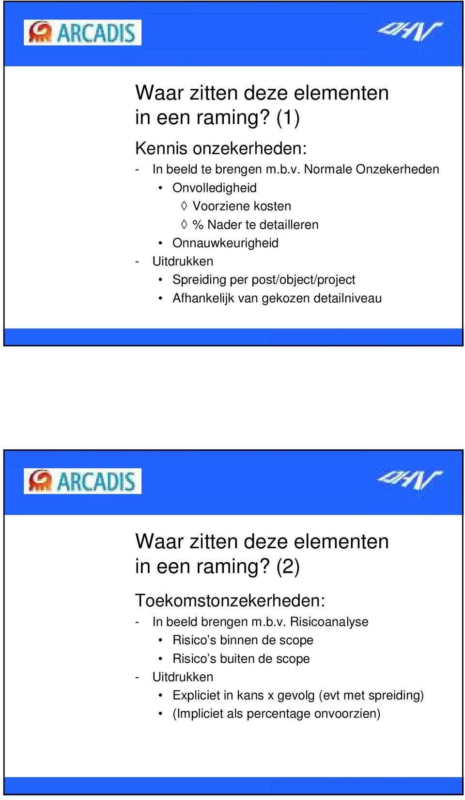 post/object/project Afhankelijk van gekozen detailniveau Waar zitten deze elementen in een raming?