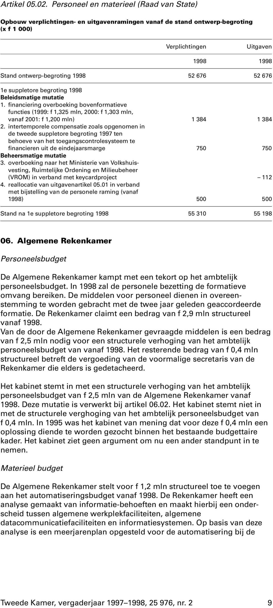 intertemporele compensatie zoals opgenomen in de tweede suppletore begroting 1997 ten behoeve van het toegangscontrolesysteem te financieren uit de eindejaarsmarge 750 750 3.