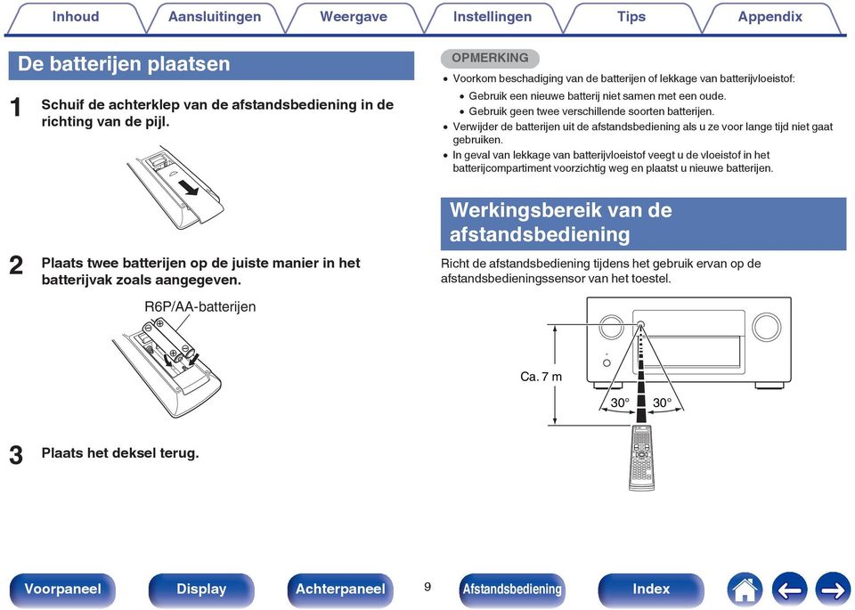 0 Verwijder de batterijen uit de afstandsbediening als u ze voor lange tijd niet gaat gebruiken.