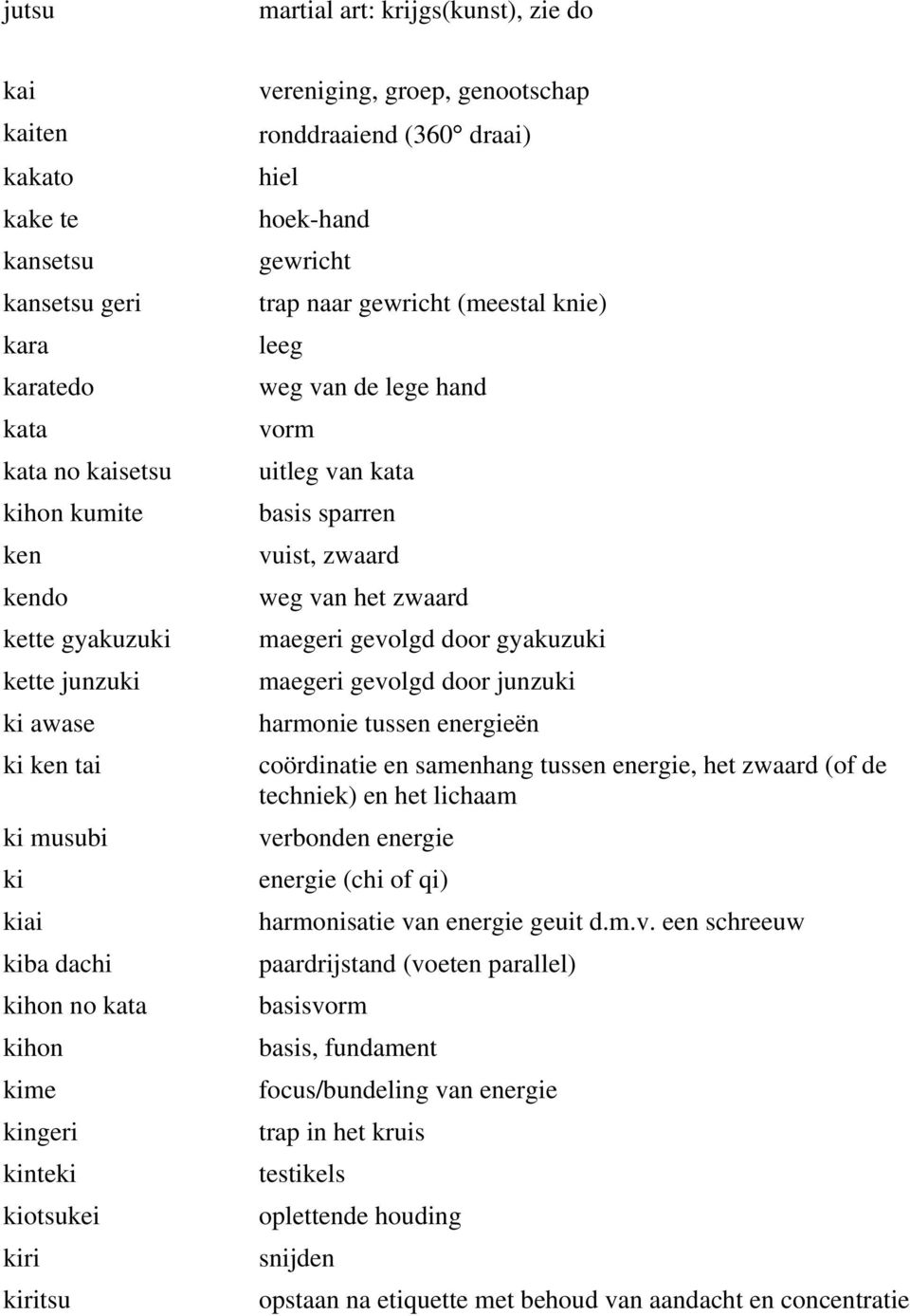 (meestal knie) leeg weg van de lege hand vorm uitleg van kata basis sparren vuist, zwaard weg van het zwaard maegeri gevolgd door gyakuzuki maegeri gevolgd door junzuki harmonie tussen energieën