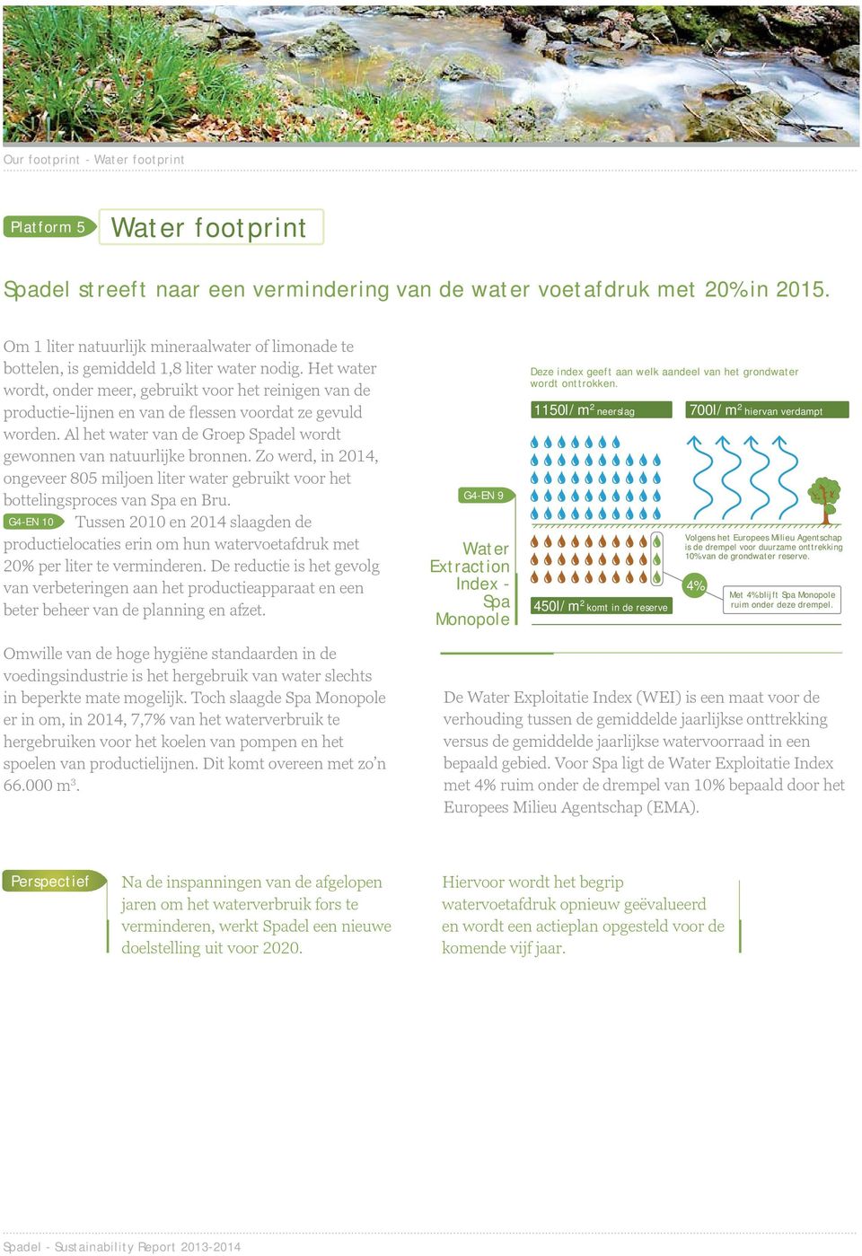 Het water wordt, onder meer, gebruikt voor het reinigen van de productie-lijnen en van de flessen voordat ze gevuld worden. Al het water van de Groep Spadel wordt gewonnen van natuurlijke bronnen.