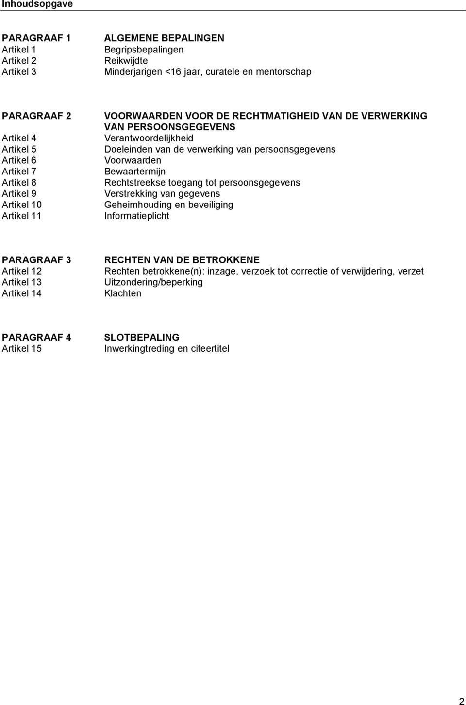 persoonsgegevens Voorwaarden Bewaartermijn Rechtstreekse toegang tot persoonsgegevens Verstrekking van gegevens Geheimhouding en beveiliging Informatieplicht PARAGRAAF 3 Artikel 12 Artikel 13